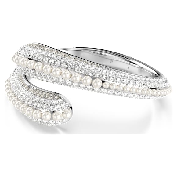 Sublima cuff, Crystal pearl, Round cut, White, Rhodium plated - Swarovski, 5692106