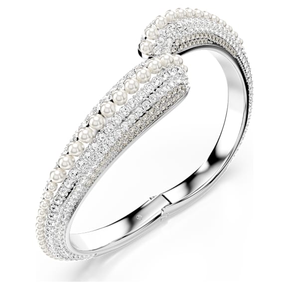 Sublima cuff, Crystal pearl, Round cut, White, Rhodium plated - Swarovski, 5692106