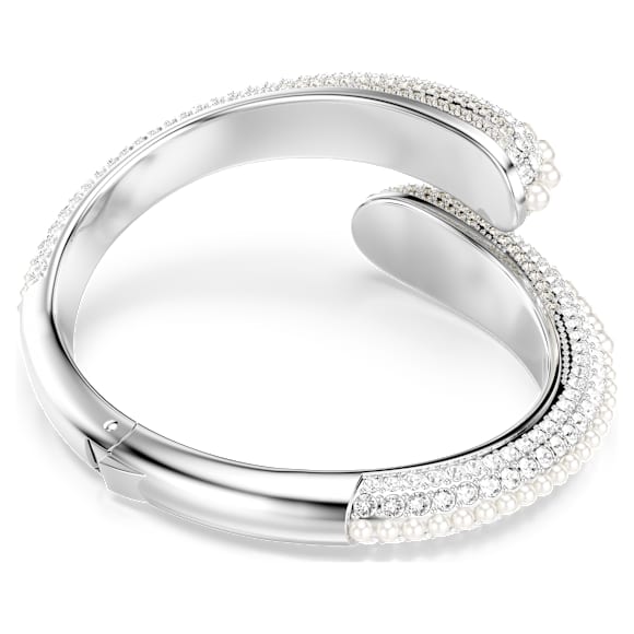 Sublima cuff, Crystal pearl, Round cut, White, Rhodium plated - Swarovski, 5692106