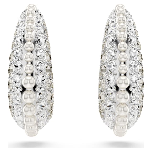Sublima csepp alakú fülbevaló, Kristálygyöngy, Körmetszéses, Kicsi, Fehér, Ródium bevonattal - Swarovski, 5692107