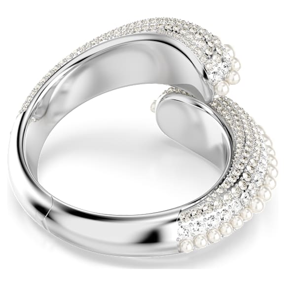 Sublima cuff, Statement, Crystal pearl, Round cut, White, Rhodium plated - Swarovski, 5692108