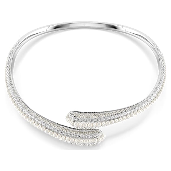 Collana Sublima, Crystal Pearl, Taglio Round, Bianca, Placcato rodio - Swarovski, 5692110