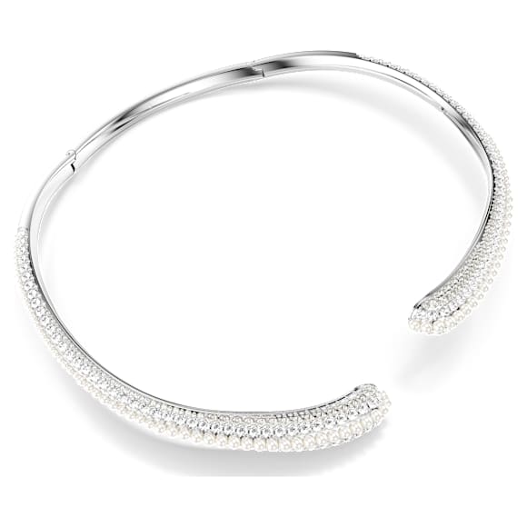 Collana Sublima, Crystal Pearl, Taglio Round, Bianca, Placcato rodio - Swarovski, 5692110