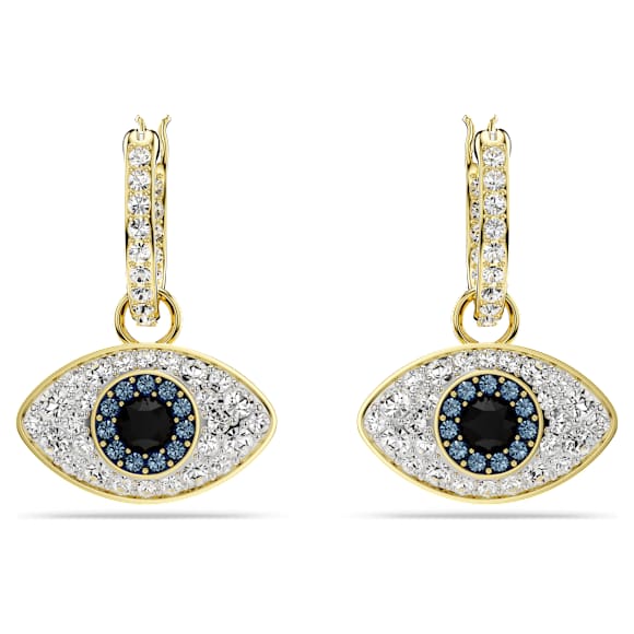 Symbolica drop earrings, Evil eye, Medium, Blue, 18K gold finish - Swarovski, 5692163