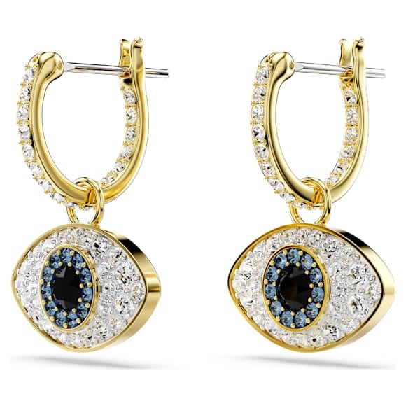 Symbolica drop earrings, Evil eye, Medium, Blue, 18K gold finish - Swarovski, 5692163
