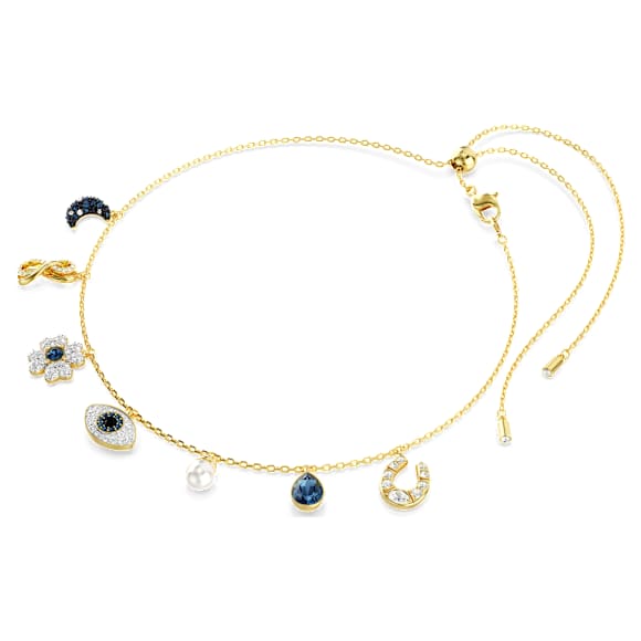 Τσόκερ Symbolica, Crystal pearl, Φεγγάρι, άπειρο, τριφύλλι, μάτι και πέταλο, Μπλε, Επιμετάλλωση σε χρυσαφί τόνο - Swarovski, 5692164