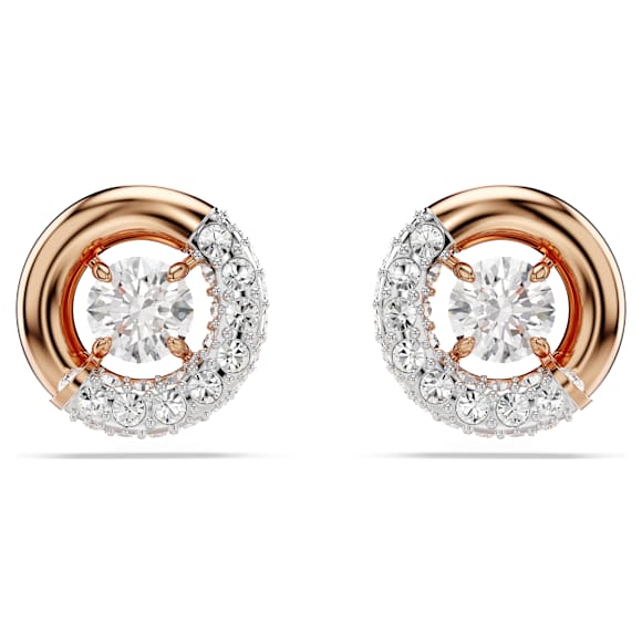 Dextera stud earrings, Round cut, White, Rose gold-tone plated - Swarovski, 5692258