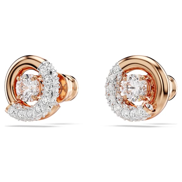 Dextera düğme Küpeler, Yuvarlak kesim, Beyaz, 18k pembe altın rengi yüzey - Swarovski, 5692258