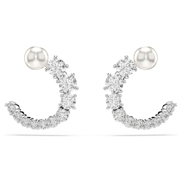 Anneaux D'oreilles Matrix, Taille Baguette, Blanches, Métal Rhodié Swarovski 5733397