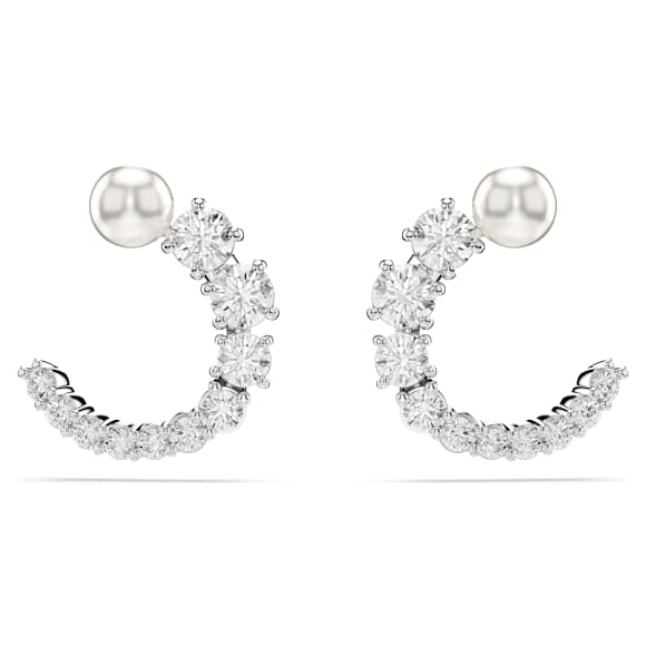 Matrix ต่างหูแบบห่วง, มุกคริสตัล, เจียระไนทรงกลม, ขาว, เคลือบโรเดียม - Swarovski, 5692260