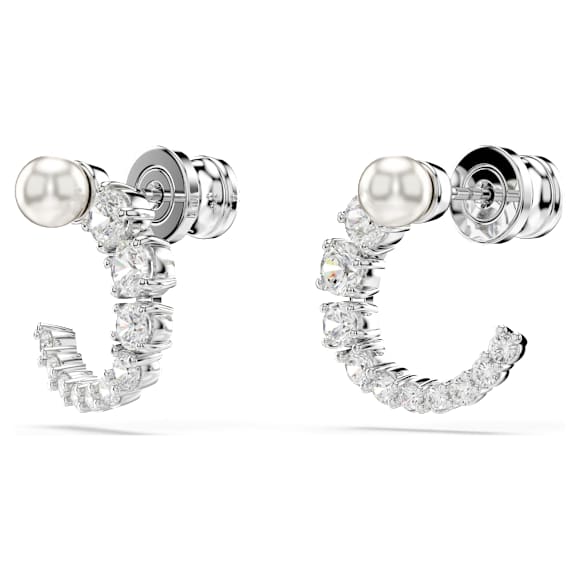 Matrix ต่างหูแบบห่วง, มุกคริสตัล, เจียระไนทรงกลม, ขาว, เคลือบโรเดียม - Swarovski, 5692260
