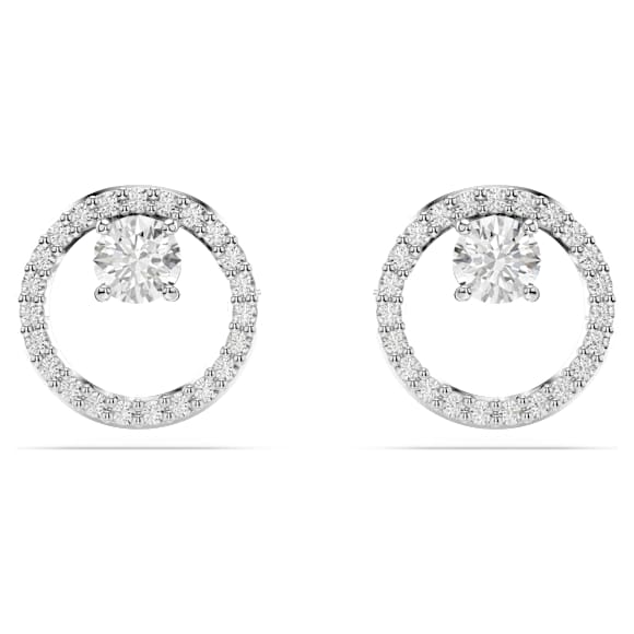 Constella stud earrings, Round cut, White, Rhodium plated - Swarovski, 5692262