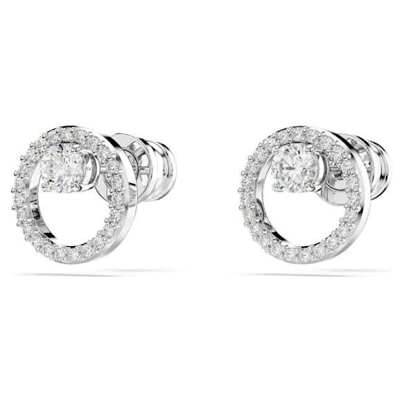 Constella stud earrings, Round cut, White, Rhodium plated - Swarovski, 5692262