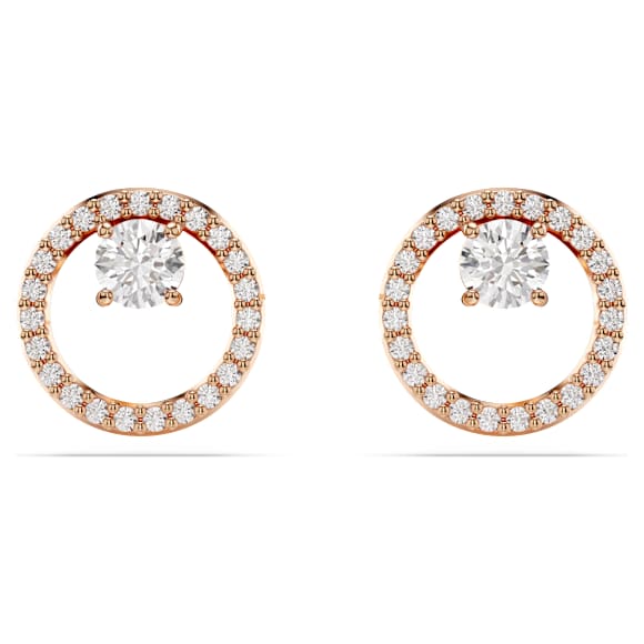 Constella stud earrings, Round cut, White, Rose gold-tone plated - Swarovski, 5692263