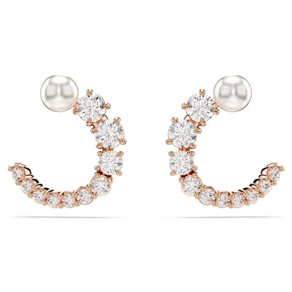 Matrix hoop earrings, Crystal pearl, Round cut, White, Rose gold-tone plated - Swarovski, 5692264