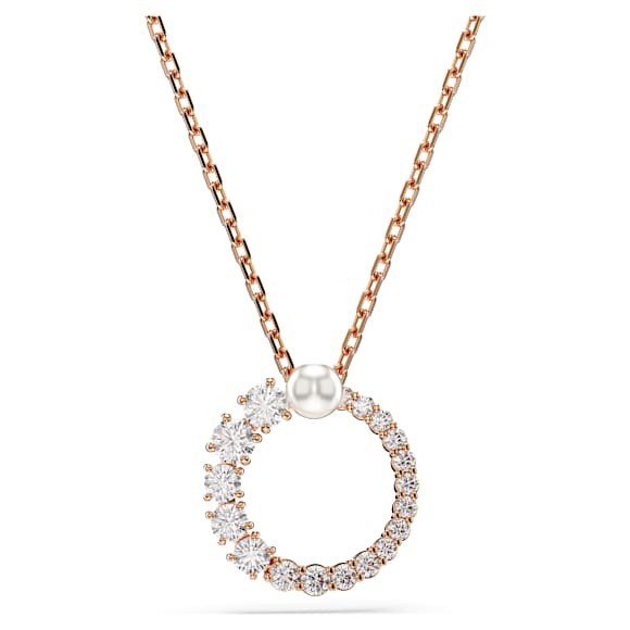 Obesek Matrix, Kristalni biser, Okrogli rez, Bel, V videzu rožnatega zlata 18K - Swarovski, 5692265