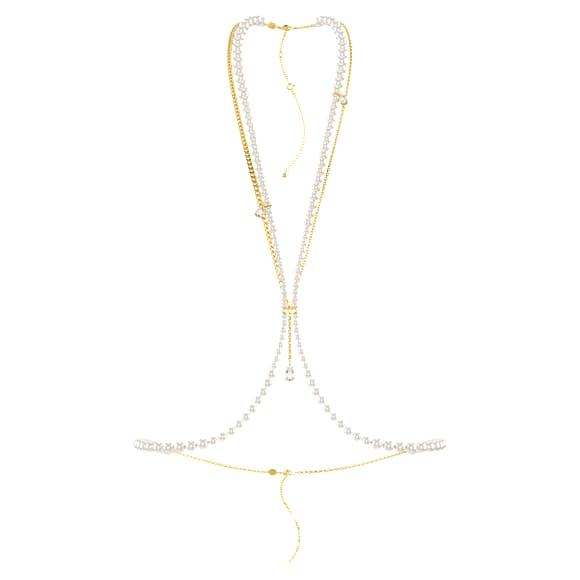 Idyllia body chain, Crystal pearls, White, Gold-tone plated - Swarovski, 5692401