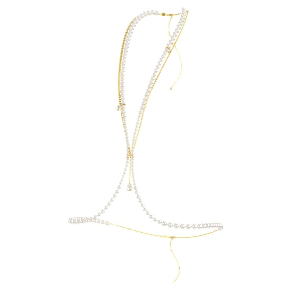 Idyllia body chain, Crystal pearls, White, Gold-tone plated - Swarovski, 5692401