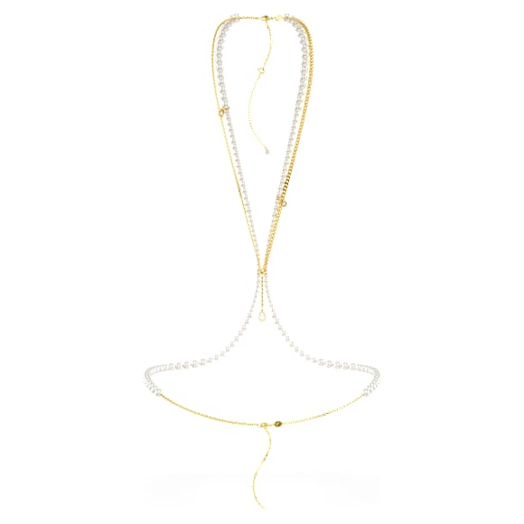 Idyllia body chain, Crystal pearls, White, Gold-tone plated - Swarovski, 5692401