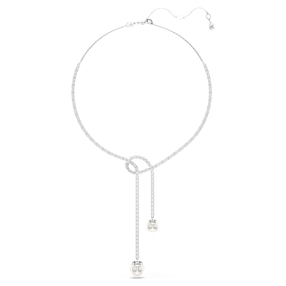 Colier în Y Matrix, Perlă de cristal,Tăietură rotundă, Alb, Placat cu rodiu - Swarovski, 5692416