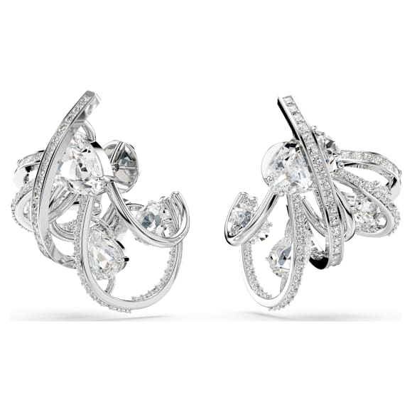 Hyperbola ear cuff, Statement, Mixed cuts, White, Rhodium plated - Swarovski, 5692427