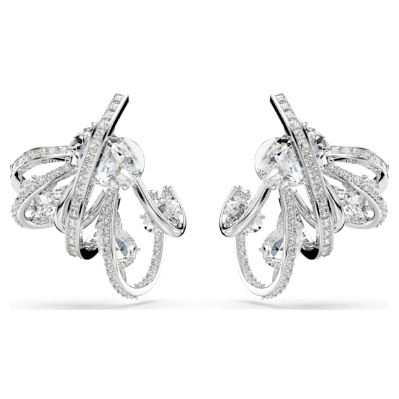 Hyperbola ear cuff, Statement, Mixed cuts, White, Rhodium plated - Swarovski, 5692427