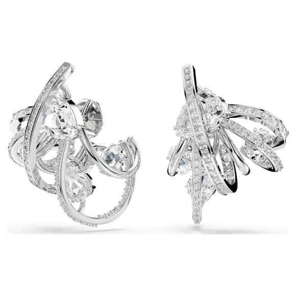 Hyperbola ear cuff, Statement, Mixed cuts, White, Rhodium plated - Swarovski, 5692427