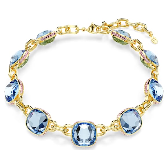 Chroma Tennis necklace, Cushion cut, Multicolored, Gold-tone plated - Swarovski, 5692482