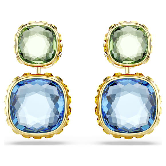 Chroma drop earrings, Cushion cut, Multicolored, Gold-tone plated - Swarovski, 5692492