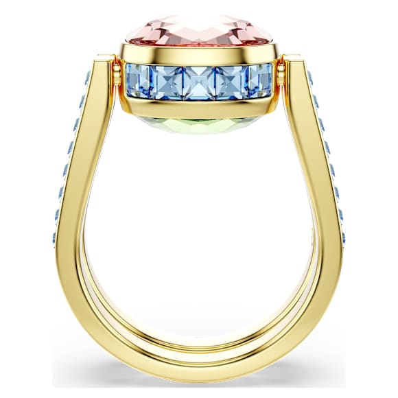 Chroma ring, Cushion cut, Multicolored, Gold-tone plated - Swarovski, 5692500