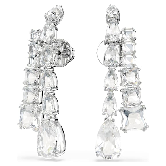 Matrix drop earrings, Mixed cuts, White, Rhodium plated - Swarovski, 5692515