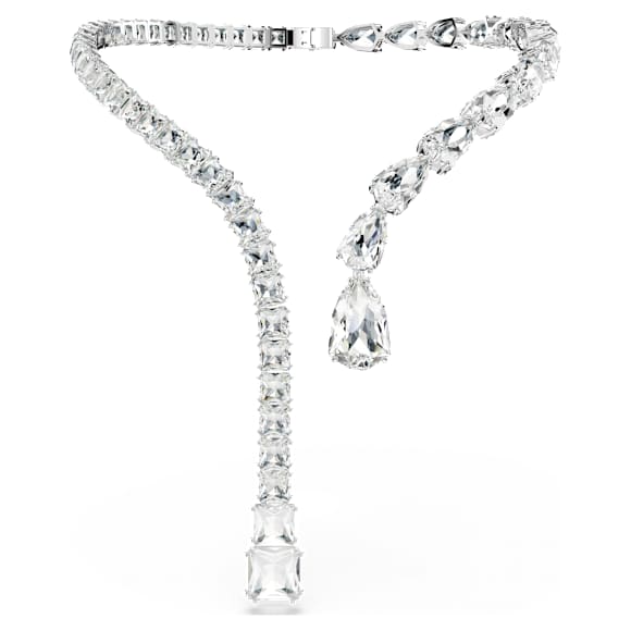 Matrix open necklace, Mixed cuts, White, Rhodium plated - Swarovski, 5692517
