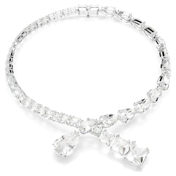 Matrix necklace, Mixed cuts, White, Rhodium plated - Swarovski, 5692521