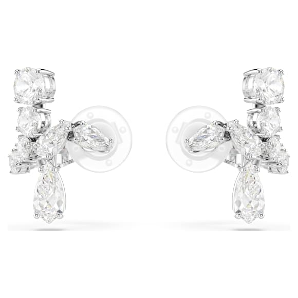 Matrix clip earrings, Mixed cuts, White, Rhodium plated - Swarovski, 5692523