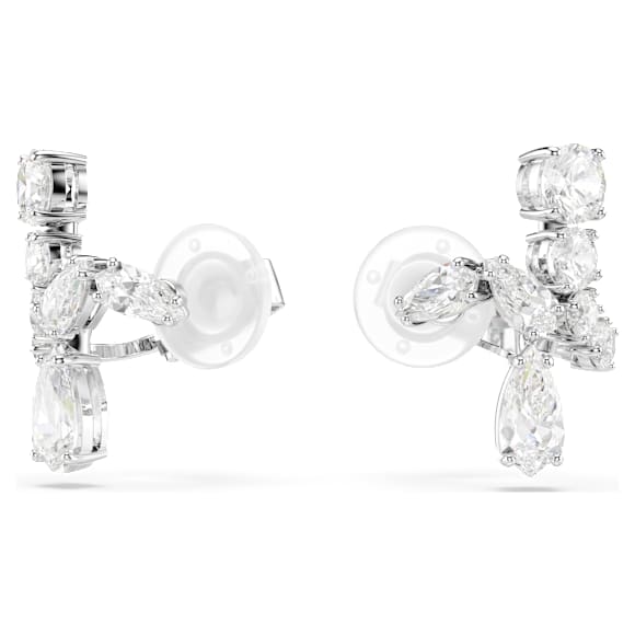Matrix clip earrings, Mixed cuts, White, Rhodium plated - Swarovski, 5692523