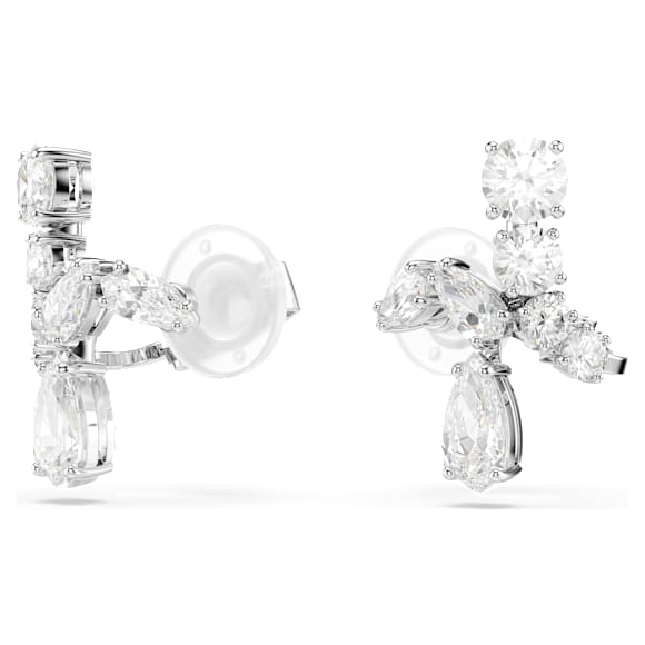 Matrix clip earrings, Mixed cuts, White, Rhodium plated - Swarovski, 5692523