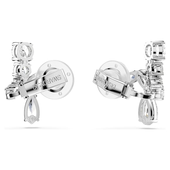 Matrix clip earrings, Mixed cuts, White, Rhodium plated - Swarovski, 5692523
