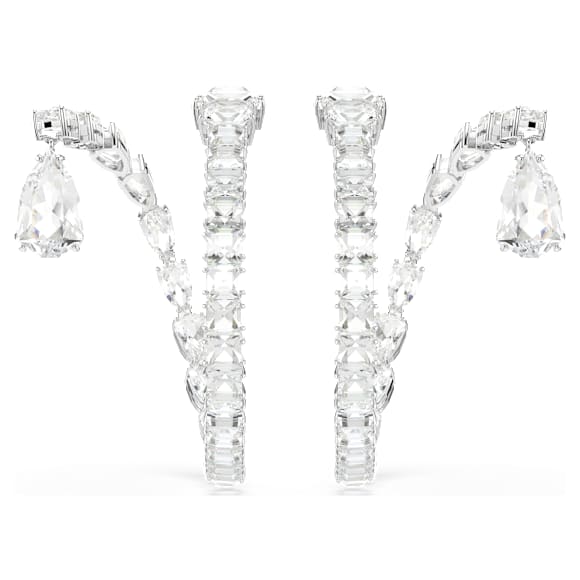 Kruhové náušnice Matrix, Různé výbrusy, Bílá, Pokoveno rhodiem - Swarovski, 5692524