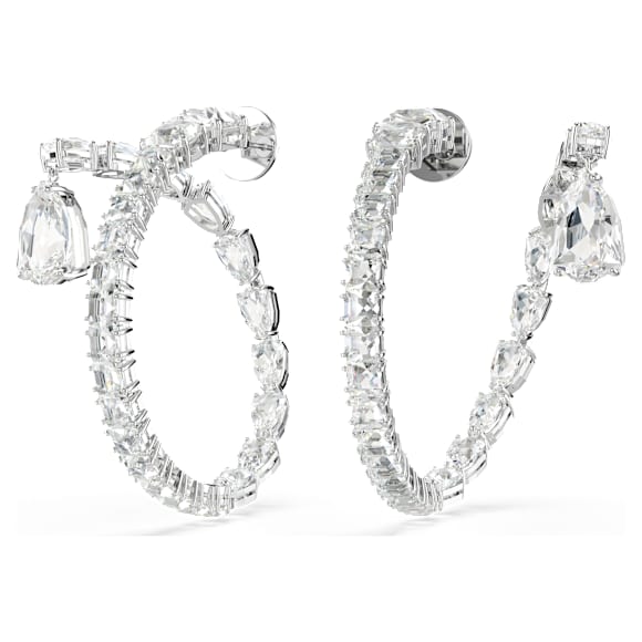 Matrix hoop earrings, Mixed cuts, White, Rhodium plated - Swarovski, 5692524