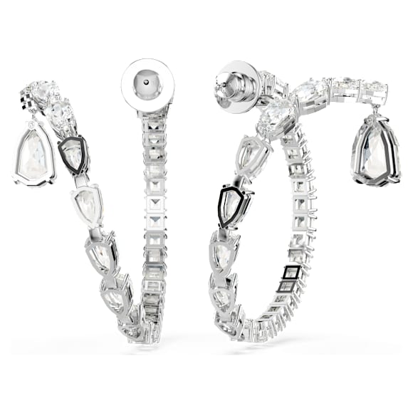 Matrix hoop earrings, Mixed cuts, White, Rhodium plated - Swarovski, 5692524