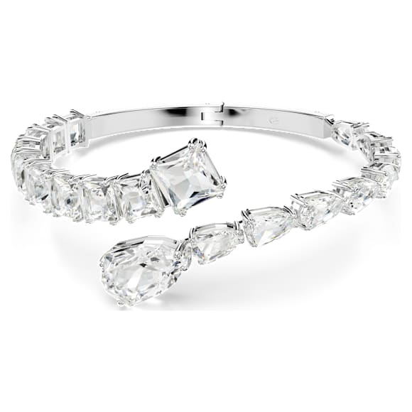 Matrix cuff, Mixed cuts, White, Rhodium plated - Swarovski, 5692527