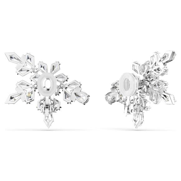 Idyllia clip earrings, Mixed cuts, Half snowflake, White, Rhodium plated - Swarovski, 5692635