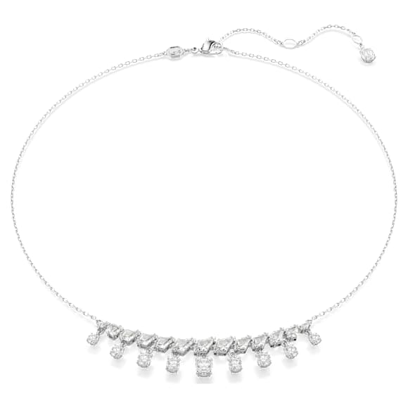 Idyllia necklace, Mixed cuts, Snowflake, White, Rhodium plated - Swarovski, 5692637