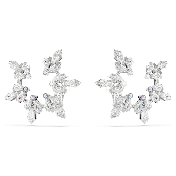 Idyllia clip earrings, Mixed cuts, Snowflake, White, Rhodium plated - Swarovski, 5692641