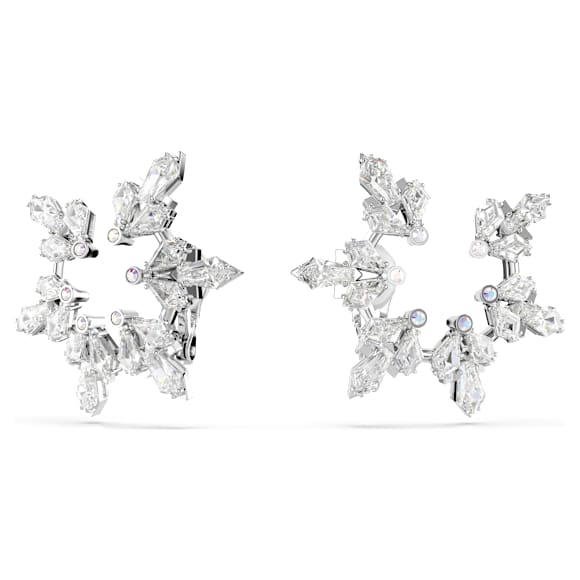 Idyllia clip earrings, Mixed cuts, Snowflake, White, Rhodium plated - Swarovski, 5692641
