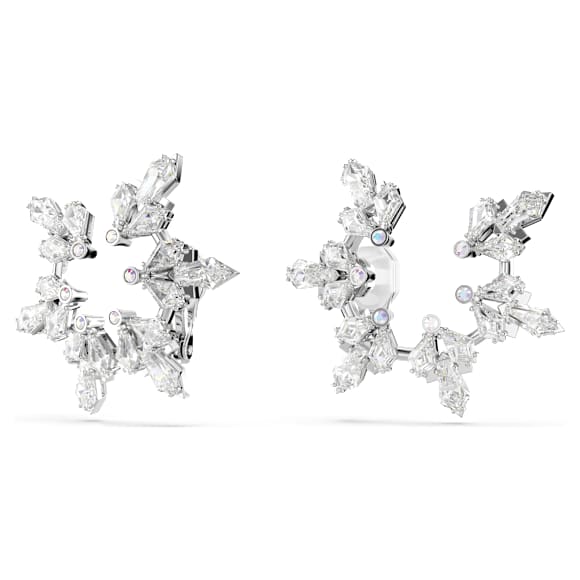 Idyllia clip earrings, Mixed cuts, Snowflake, White, Rhodium plated - Swarovski, 5692641