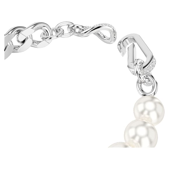 Dextera bracelet, Crystal pearl, Mixed links, White, Rhodium plated - Swarovski, 5692743