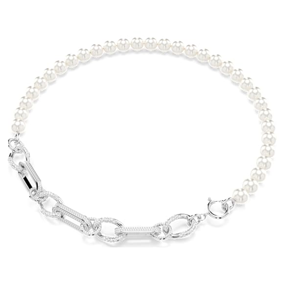 Dextera 項鏈, 水晶珍珠, 混合链节, 白色, 鍍白金色 - Swarovski, 5692744