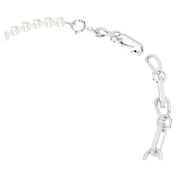 Dextera necklace, Crystal pearl, Mixed links, White, Rhodium plated - Swarovski, 5692744