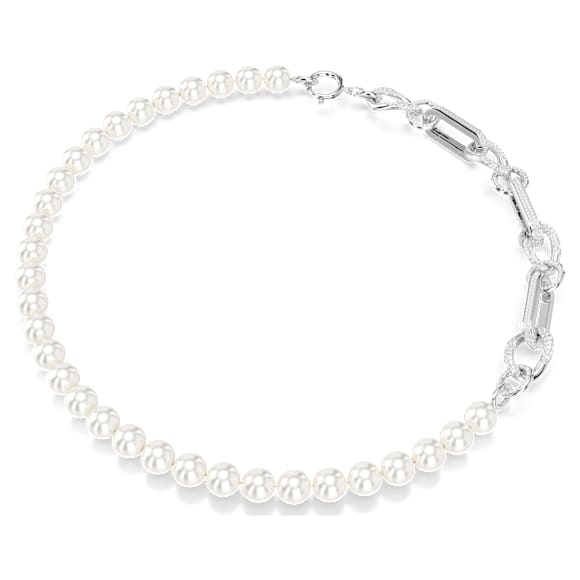 Dextera necklace, Crystal pearl, Mixed links, White, Rhodium plated - Swarovski, 5692744